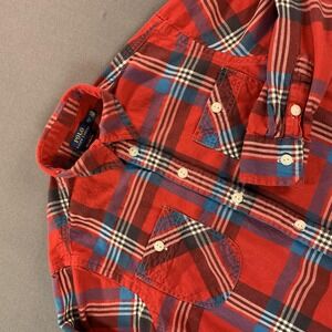 Polo Ralph Lauren Shirt Women XS Red Plaid Flannel Relaxed Fit Button Up Casual